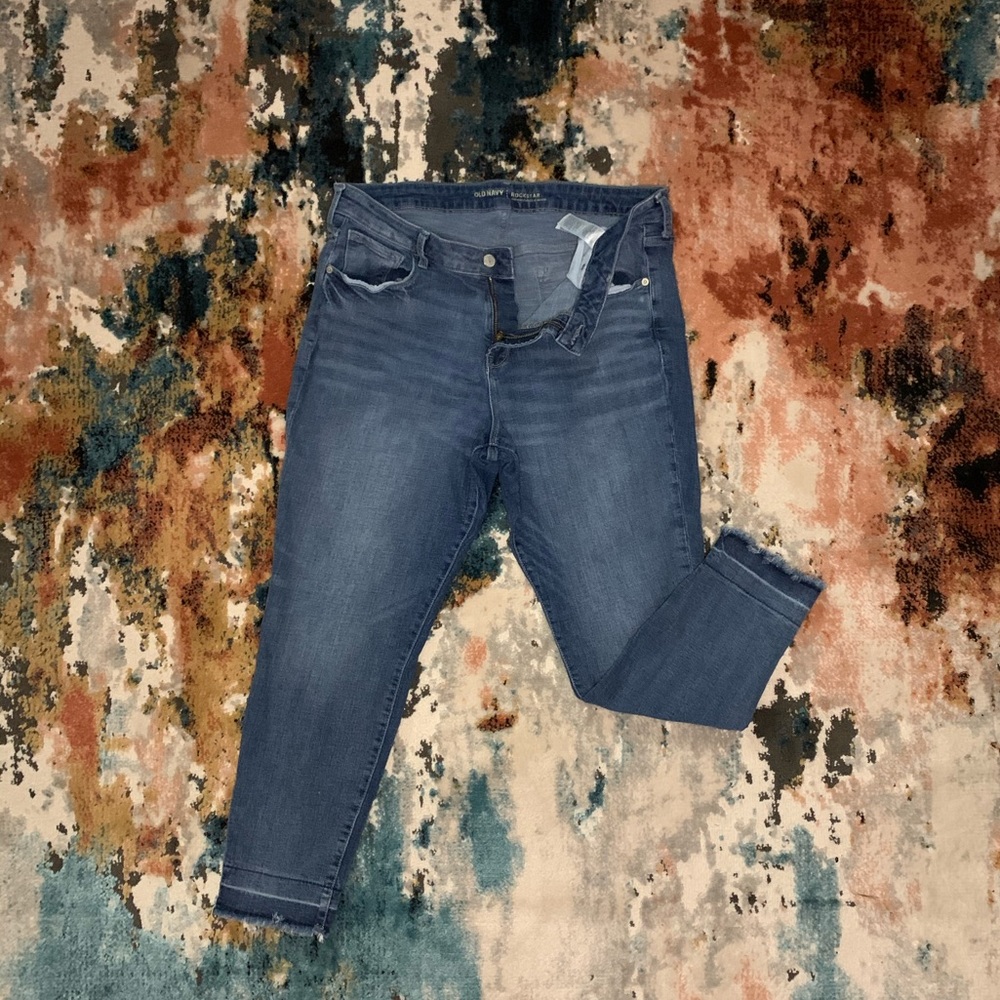 Medium wash jeans with dark accents
